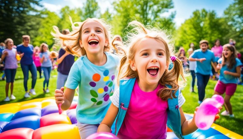 Kids enjoying birthday party with inflatable